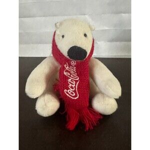 2021 Coca Cola Small Polar Bear Red Scarf Plush Toy 4” Collectible